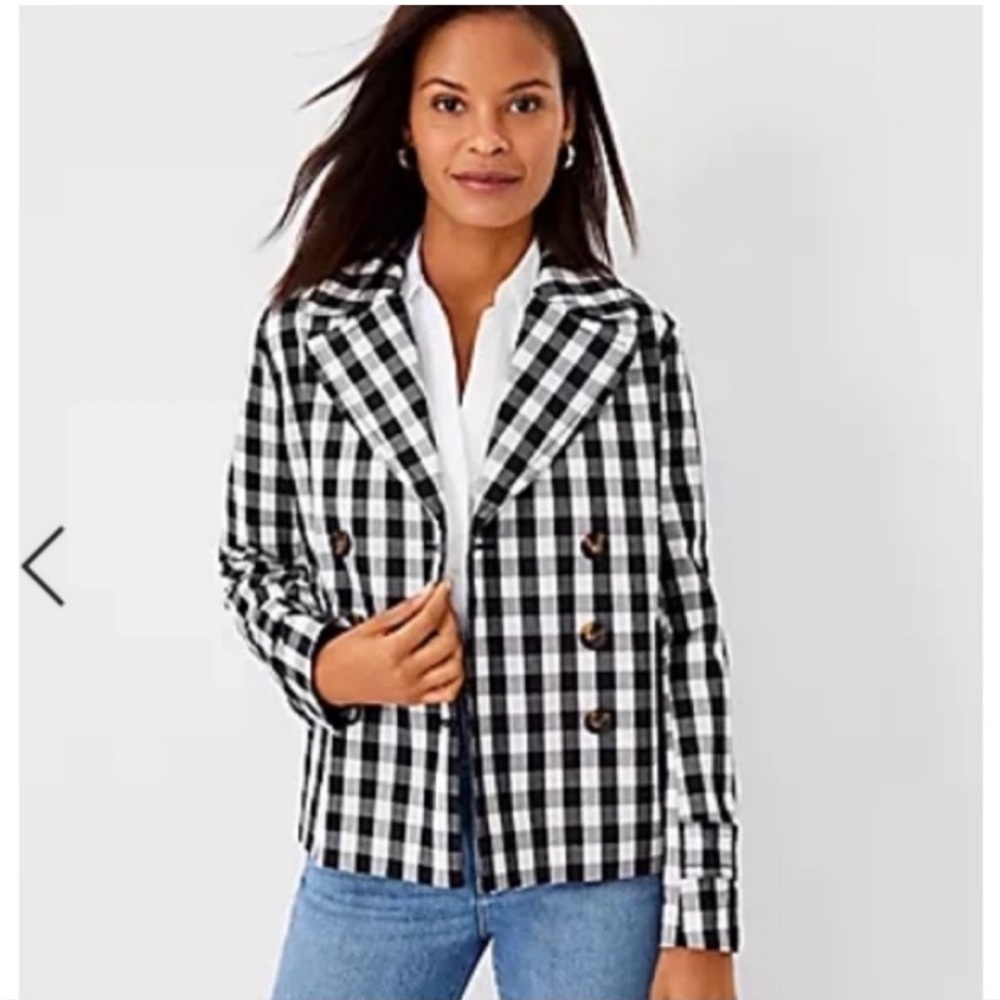 Gingham/Plaid Cropped Trench Swing Jacket